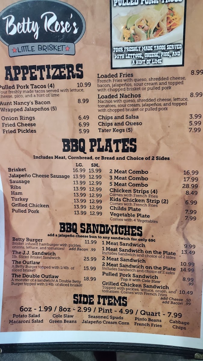 Menu Betty Rose's Little Brisket-10